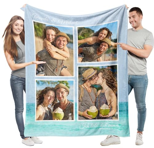 Easycosy personalisierte Decke für Paare - Geschenke für Sie Frauen Benutzerdefinierte Bild ersonalisierte Foto Kuscheldecke für Freundin, Männer, Mama, Papa Jahrestag 150×230cm