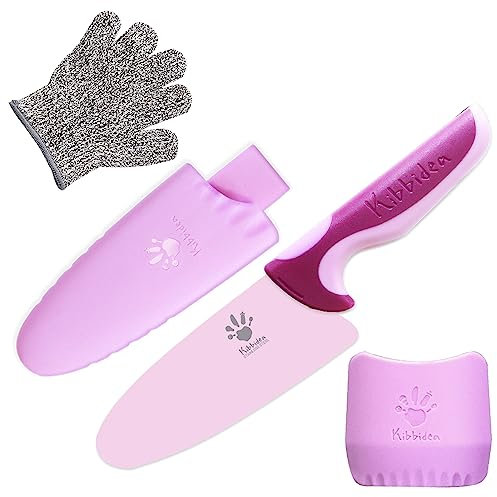 Kibbidea Cuchillo infantil, cuchillo de cocina para niños a partir de 7 años, hoja redondeada, apto para niños, cuchillo de chef infantil, acero inoxidable
