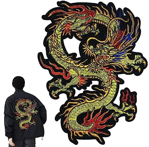 2 Packs Flying Dragon Clothes Applique Chinese Style DIY Fabric Patch Backing Embroidery Patch Iron Sew Clothing Accessories for Costume Shirt T-Shirt Jacket Pant Skirt Hat 17.5 * 23.5cm/6.9 * 9.3in