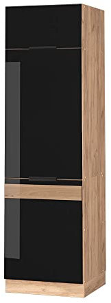 Vicco Armario para frigorífico Empotrado Fame-Line, Roble Negro Alto Brillo/Roble Dorado, 60 cm