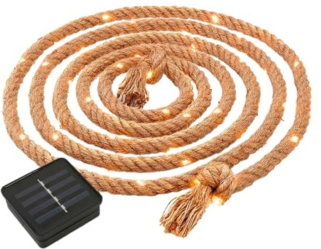 Gardenwize - 4m Solar Powered Home Decorative Rope Lights | 50 LEDs | Garden Hemp Rope String Fairy Light, Gazeebo, Post, Tree, Fence | Indoor and Outdoor (2)