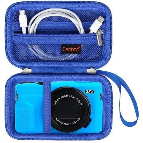 Canboc Tragetasche für Canon PowerShot G7 X Mark II/G7 X Mark III/G5 X Mark II.G7X Digitalkamera, Point and Shoot Vlogging Kameratasche, Reißverschluss Mesh Tasche passt USB Kabel, Batterien, Blau