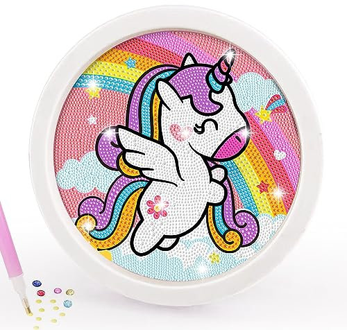CAYUDEN Kit de Peinture de Diamants avec Cadre, 5D Licorne Diamond Painting Kit pour enfants avec Cadre en Bois de 17 cm Gem Art Diamant Kit D'art et D'artisanat Pour Enfants âgés 6 8 1012 ans