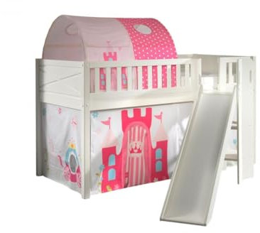 Vipack Scott Princess Hochbett, Rutsche und Vorhang und Tunnel, Weiß, 90 x 200 cm
