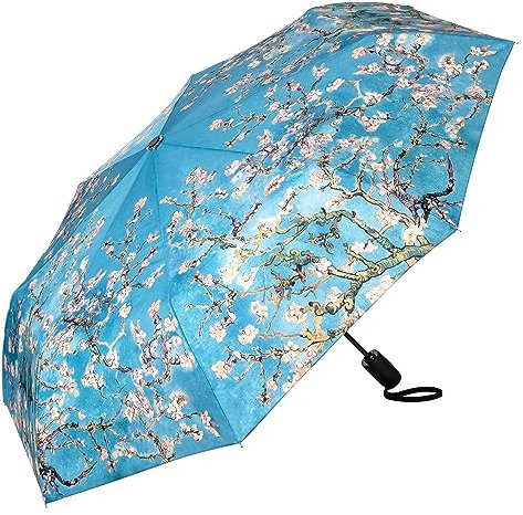 VON LILIENFELD Paraguas de bolsillo Vincent van Gogh flor de almendro arte resistente al viento de encendido/apagado automático estable ligero compacto, turquesa, L50/D100
