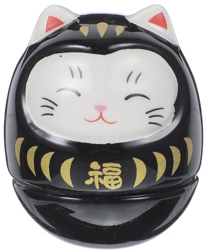 PRETYZOOM Maneki Neko Chat Porte - Figurine DéCorative en CéRamique Noire - Jouet Zen pour Maison Et Bureau - IdéAl pour Enfants Et Amis