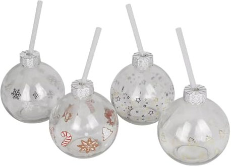BURI Bicchiere per albero di Natale, 400 ml, cannuccia natalizia, inverno, avvento