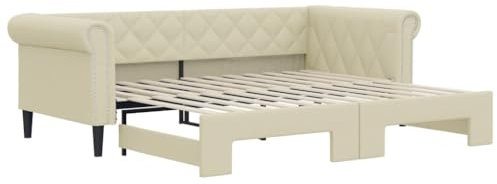 vidaXL Tagesbett, Ausziehbar Schlafsofa mit Lattenrost, Bettsofa Gästebett für Schlafzimmer Wohnzimmer, Sofa Bett Ausziehbett, Creme 90x200 cm Kunstleder