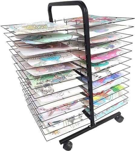 Kunst-Trockenständer für Klassenzimmer – seitliches Draht-Trockenregal, Kleiner Kunst-Trockenständer, Künstler-Trockenständer aus Gusseisen auf Rädern, mobiler Trockenständer mit 13 Regalen, mit 26
