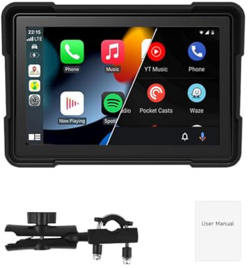 BOOMBOOST Tragbarer Touchscreen, 5 Zoll (12,7 cm), für Motorrad, kabelloser Touchscreen CarPlay und Android Auto, Dual Bluetooth, wasserdicht IP66, unterstützt Siri und G-oogle Assistant