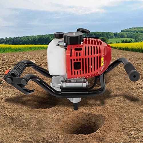 Aohuada Broca de tierra de gasolina de 52 CC, motor de 2 tiempos, taladro de tierra a gas, funciona con gasolina, 1,8 kW, valla Post Hole Borer, juego de brocas para suelos, chernozems, etc
