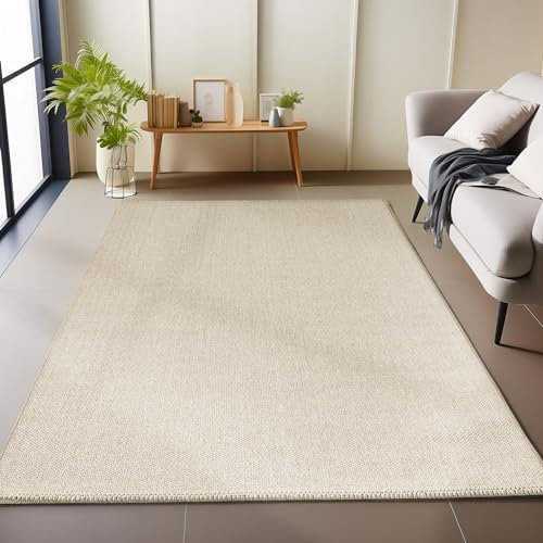 Carpetsale24 Teppich 200x290 cm Beige, Weicher Schlingenflor Einfarbig, Pflegeleicht & Modern, Teppich für Wohnzimmer oder Esszimmer