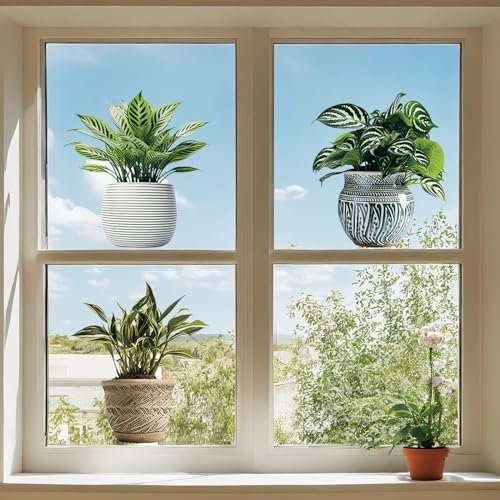 Garten-Topfpflanze Frühling Sommer Fensteraufkleber, realistische botanische Fensteraufkleber, Anti-Kollisions-Glas-Fenster-Türen, Fensteraufkleber, grünes Blatt-Vinyl-Dekor, doppelseitig bedruckter