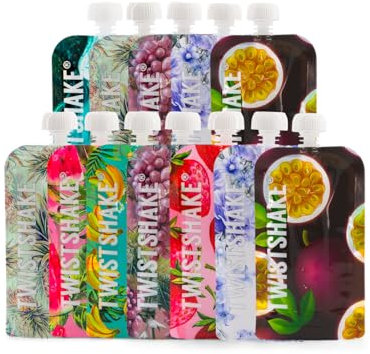 Twistshake Pochettes Repas Bébé 220ml Réutilisables à Double Zip, Lot de 12 – Sacs de Sevrage Sans BPA – Gourdes Souples Fill’n Squeeze – Accessoires Pratiques pour Nourrisson