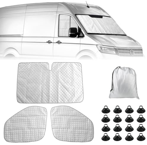 Sonnenschutz Auto Frontscheibe Ersatz für VW Crafter/Grand California 2006-2017, 3 Teilige Technology Thermomatte, Aluminiumfolie Faltbar Sonnenblende, Sonnenschutz Frontscheibe Abdeckung