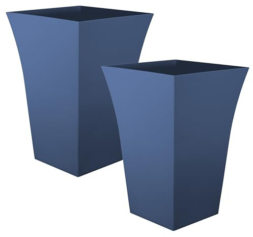 Muddy Hands 2 x Navy Blue Plastic Plant Pots Indoor Home Outdoor Garden Tall Square Flower Tree Planters - 30cm Wide - 44cm Tall