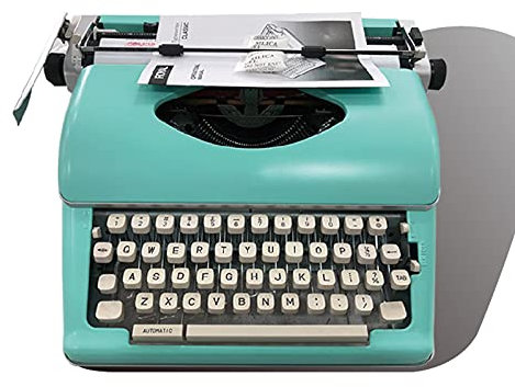 Tragbare Schreibmaschine, Klassische, neu gravierte Metallmaschinerie, die reibungslos läuft. Retro-Literaturgeschenk, für Notizen, Briefe, Memoiren, 38 x 38 x 15 cm, grün