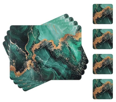 fanquare Tovagliette in Sughero Set di 4 Tovagliette Rettangolari e Sottobicchieri Tovagliette in Marmo Verde Scuro Tappetini da Tavolo Impermeabili Resistenti al Calore per Cucina Casa 41 * 31cm