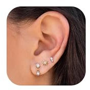 YADOCA Flat Back Earrings Surgical Steel Earrings Sets for Multiple Piercing Hypoallergenic 14K Gold Plated Helix Cartilage Stud Earrings for Women Girls Gold & White CZ