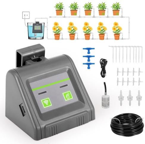 Sistema di irrigazione automatico WiFi, set di irrigazione a goccia fai da te, telecomando per piante da interno, telecomando APP, ricarica USB, impianto di irrigazione per balcone, piante in vaso