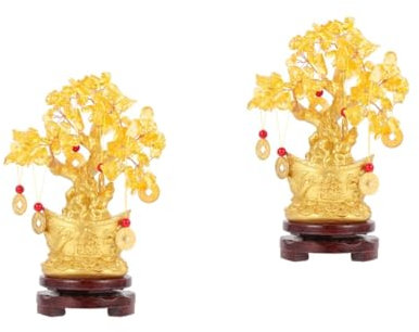 Alipis 2 Sets Glücksbaumschmuck Geflochtener Geldbaum Hausdekoration Für Zuhause Geldbaum Kleine Verzierung Edelstein Bonsai Baum Heimdekoration Zimmerpflanze Feng Shui