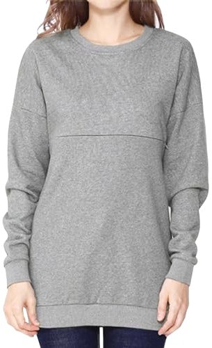 FEOYA Frauen Mutterschaft Langarm Stillpulli Baumwolle Rundhals Umstandsshirt Reißverschluss Stillpullover Frühling Herbst Warm Still Sweatshirt M