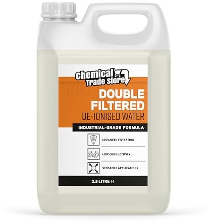 Chemical Trade Store - De-Ionised Water for Steam Irons, Car Batteries, Windscreen Fluid & Antifreeze - Demineralised Water, Reduces Limescale Deposits & Water Stains - 2.5 Litre