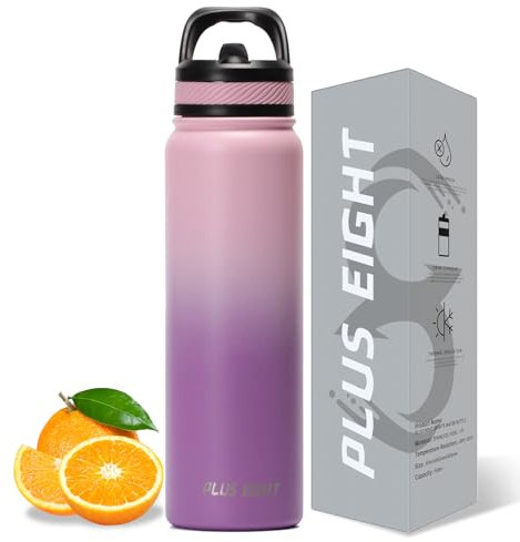 pluseight Sports Water Bottle, 1000ml(32oz) Insulated Water Bottle With Straw, Stainless Steel Water Bottle Wide Mouth for Sports, Gym or Office, BPA-Free Keep Cold 24H Hot 12H (Pink Purple)