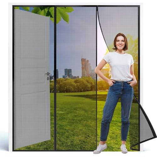 Tenda Anti Zanzare A Rullo 105x240cm Nero Tenda magnetica a doppia apertura con chiusura automatica Zanzariera con Magnete per Porte Porta magnetica della zanzariera