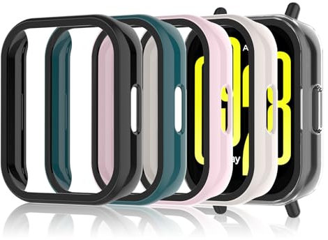 Hianjoo 5 Pack Cover con Vetro Temperato Compatibile per Xiaomi Redmi Watch 5 Active 【NON Per Watch 5 Lite】, Pellicola Proteggi Schermo PC Custodia Compatibile con Xiaomi Redmi Watch 5 Active