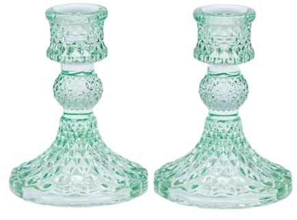 Marco Paul Dinner Candle Holder Glass Vintage Paisley Tabletop Home Party Decor (Green Candle holder x2)