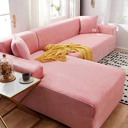 Copridivano angolare elasticizzato, lavabile, a forma di L, per divano a 3 posti e 4 posti, colore: rosa