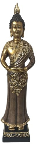 SIGNES GRIMALT Buddha-Figur stehend auf Sockel aus elegantem Kunstharz, drapiert und goldfarben, Kollektion Flores, Höhe 36 cm