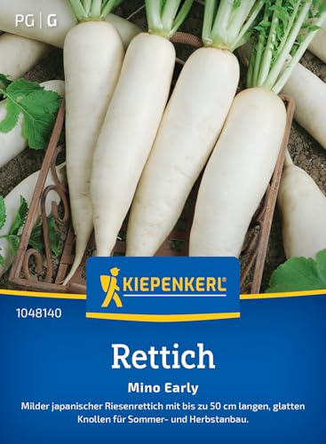 Kiepenkerl Rettichsamen Mino Early 1048140, Gemüsesaat | Für Sommer- & Herbstanbau, vielseitig in der Küche, Inhalt für 10-12 laufende Meter