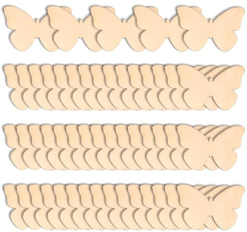 50 Stück Holz Schmetterling Scheiben, 60mm Holzschmetterlinge Deko, Holz Schmetterling zum Bemalen, Hochzeit Handwerk Making DIY für Bemalen, Dekorieren, Geschenk, Scrapbooking