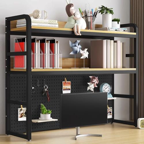 Ahtadums Schreibtisch Bücherregal 3 Etagen Verstellbar Perfekter Regal Organizer Tischregal für Computertisch, Holz und Metall Monitorständer Groß für Büro Zuhause Arbeitszimmer Wohnheim (D, 115cm)