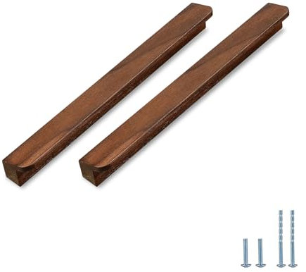 Evionlin 6 Stück Walnussholz, quadratischer Winkel, 20,8 cm, Holz-Windschutz, Schranktürgriff, Holz, antiker Stil, langer Walnussholz, Schrank, Schublade, Türgriff