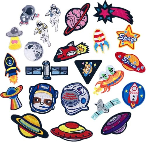 Patches zum Aufbügeln 23 Stück Patch Sticker DIY Kleidung Patches Aufkleber Raum Astronaut Serie für T-Shirt Jeans Kleidung Taschen