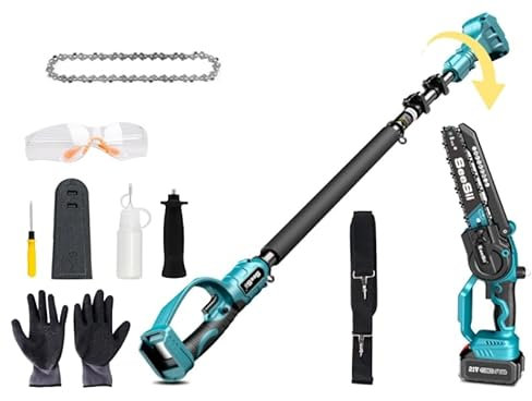 SEESII 2-in-1 Motosega Telescopica & Mini Motosega con 2 Batterie da 4000mAh, Motosega Senza Spazzole da 8 Pollici con Asta Telescopica, Estendibile fino a 15 Piedi Ideale per Potatura Alberi