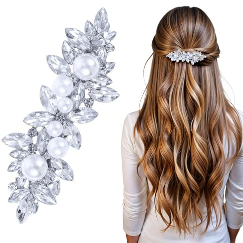 Glänzende Strass-Haarspangen, Haarspange Damen Hochzeit, Haarschmuck Silber Perlen, Vintage Haarschmuck Damen, Haarspangen Silber Mit Kristallblumen Für Frauen, Mädchen, Bridal, Brautjungfer