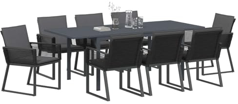 vidaXL Garten Essgruppe 9 STK. Schwarz Poly-Rattan | Hergestellt aus wasser- und winddichten Materialien für eine lange Lebensdauer, Bietet Platz für bis zu 8 Personen,