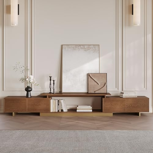 Homary TV-Schrank Ausziehbarer Walnuss, ModerneTV Lowboard mit Stauraum, Medienkonsole mit Einstellbarer Länge für Wohnzimmer und Schlafzimmer, 160 cm – 240 cm