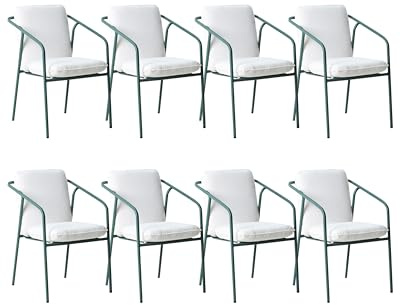 Beliani Set of 8 Garden Chairs with White Cushions Powder Coated Finish Stackable Aluminium Metal Green Asciano