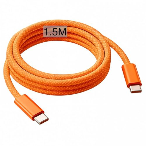 Orange 1,5m USB C to USB C Cable for IPhone 17/16/15,Fast Charger USB C for IPhone 17 Air/17e/16 Pro Max/Plus/16e,Charging Lead for iPad Pro 10/11th,Google Pixel 9/8/7/6, Samsung Galaxy Z Flip 4/5/6/7