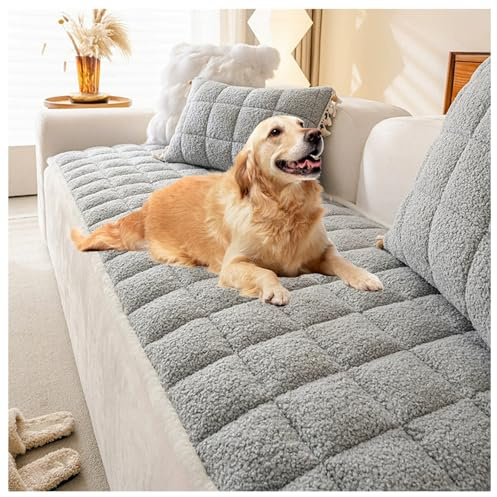 YUEZHONG Haustier-Couchbezug for Hunde, Flauschiger Bouclé-Couchschutz, Dicker Gesteppter Sofa-Schonbezug, Waschbarer Sofa-Topper, Haustierfreundlich(Light Gray,60x120cm/24x47in)