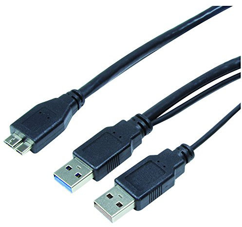 archgon Câble en Y USB 3.1 Gen 1 (USB 3.0) - Fiche 2X Type-A vers 1x fiche Micro B, Noir, Les Deux extrémités du câble 0,45 m