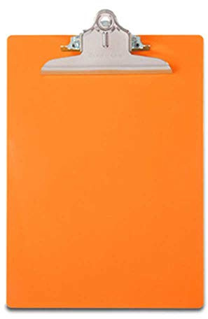 Saunders 21659 Klemmbrett Safety für DIN A4, Signalfarbe neonorange, extra starke und breite Klemme, robuste Schreibplatte aus durchscheinendem Vollkunststoff mit cm und Inch, Hängeclip, abgerun