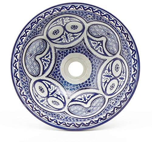 Casa Moro | Oriental peinte Ø 35 cm Lavabo Handmade handgetoepfert Céramique fes77 fait à la main | WB35277