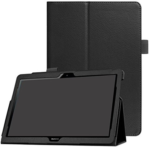 SATURCASE Custodia protettiva per tablet Huawei MediaPad T3 10 da 9,6 pollici, in pelle PU, pieghevole, con supporto, colore: nero