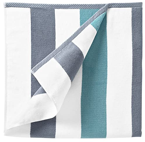 Laguna Beach Textile Co. Striped Cabana Beach Towel - Oversized, Plush 630 GSM Cotton - Stone Gray and Sea Glass Green